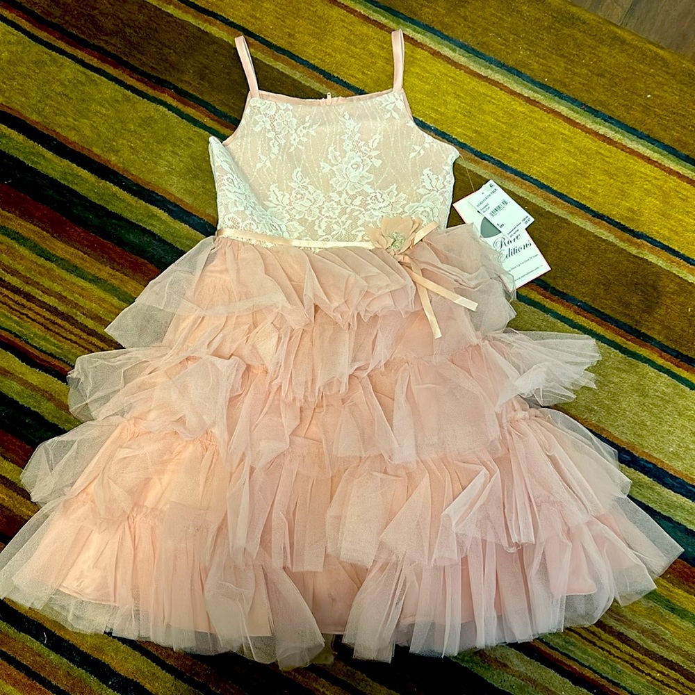 NWT Girls Pink Dress w/ Lace Top and Tulle Skirt - Size 8